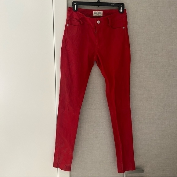 Zadig and Voltaire Phlame Pants Crinkled Leather in Red- Size 36; Like New - Picture 1 of 13